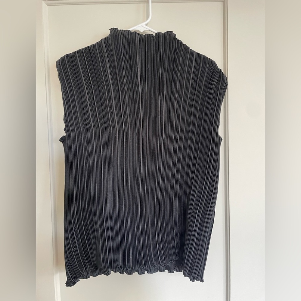 Pleated black mock neck top - issey miyake inspired